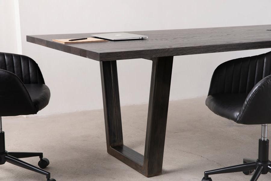 wood boardroom table with steel base